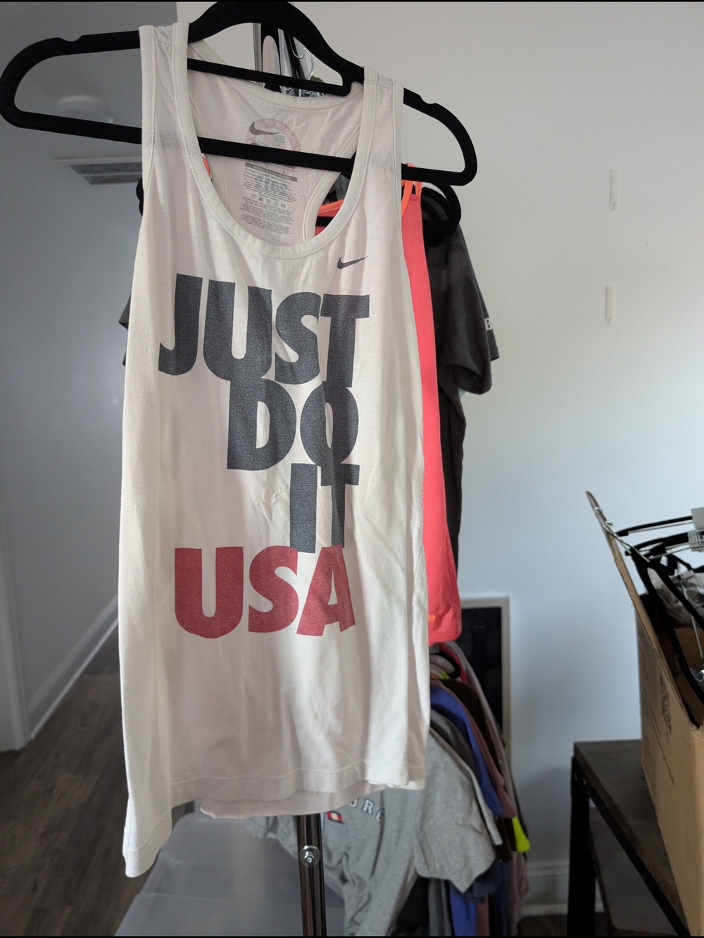 Nike White Tank Top with Black and Red USA Print